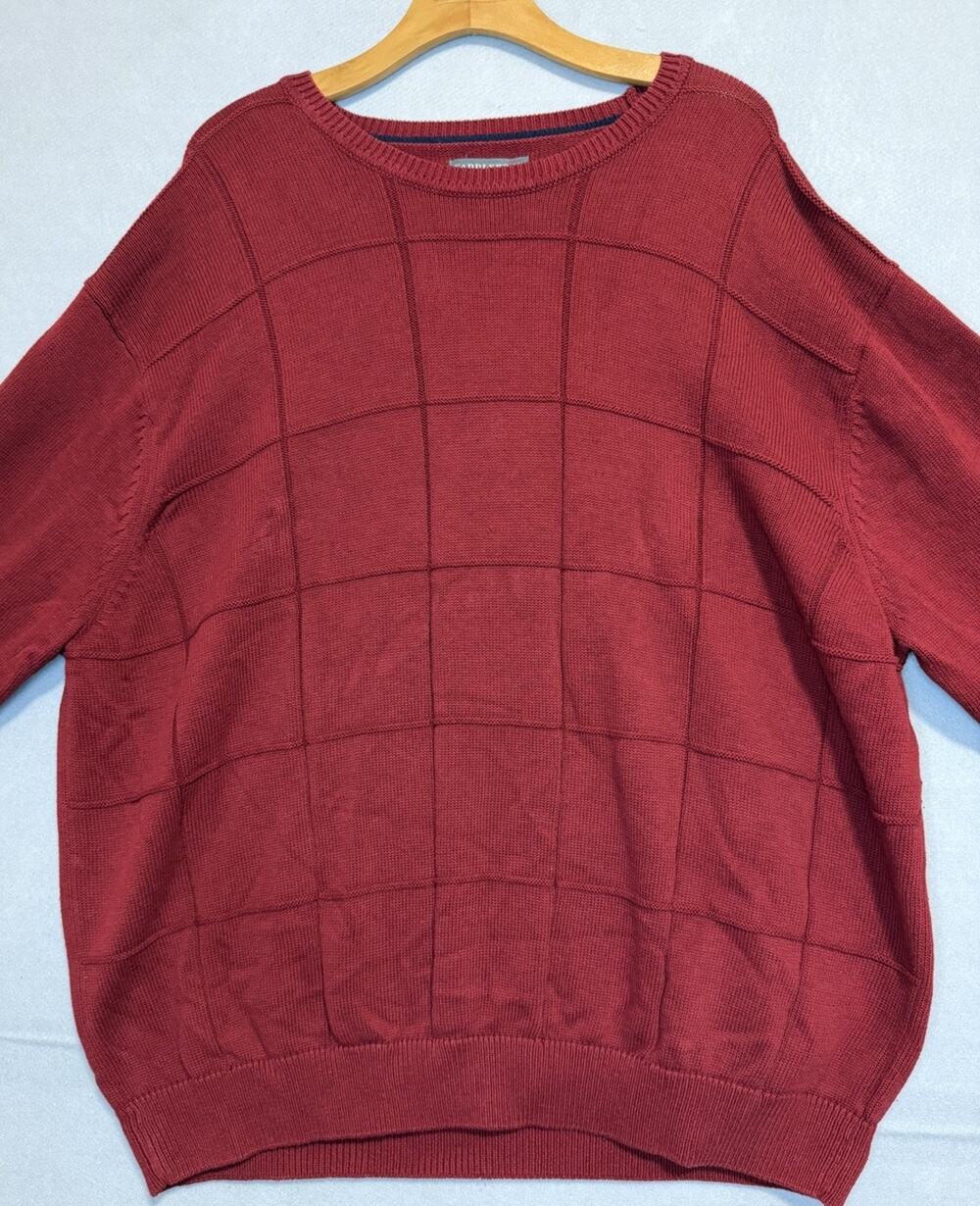 Men's Saddlebred Tall Man Maroon Crewneck Long Sleeve Sweater Size 3XLT Cotton
